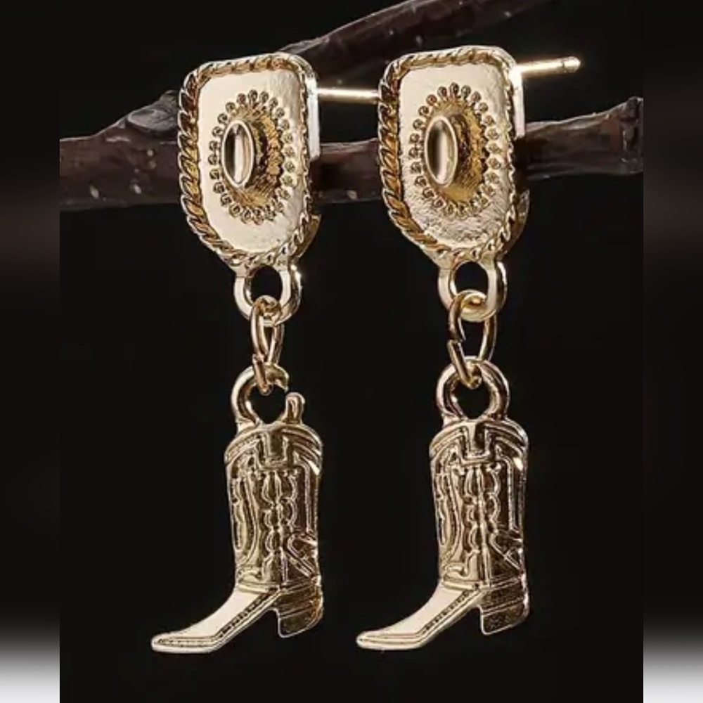 Gold Western Boot Dangle Earrings